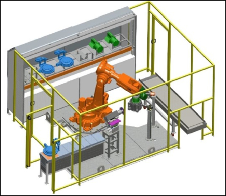 Robots equipados con herramientas como archivos para desborrar piezas fundidas de aleación de aluminio como carcasas de motores y carcasas de ventiladores